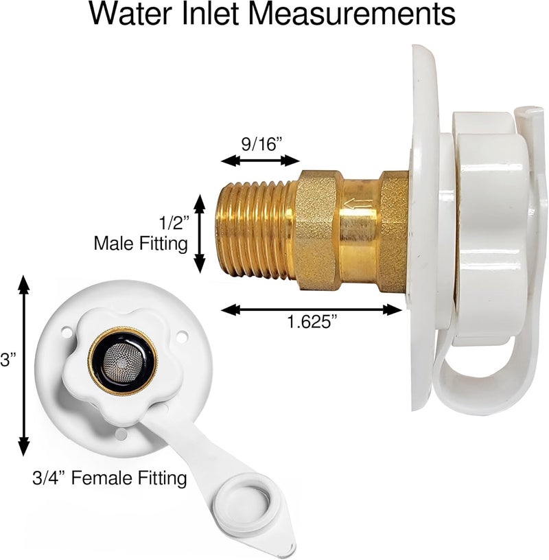 Renator RV Water Inlet Connection. RV City Water Inlet With Check Valve. Inlet Hose Connector. Hose Flange Hookup For RV Camper (white). - Image 3